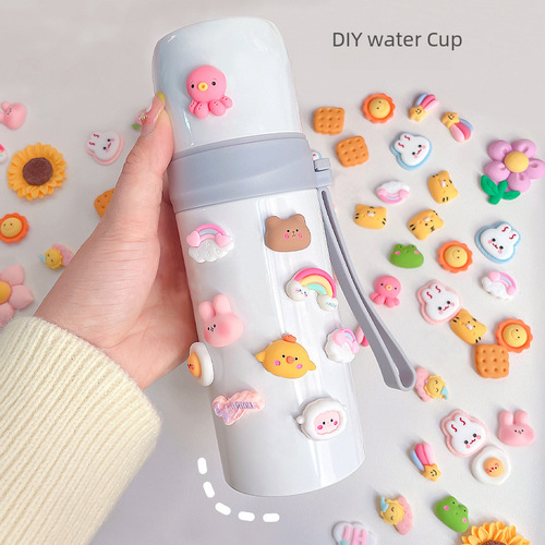 Cute cartoon 3D water cup sticker, thermal cup sticker, 3D resin accessories, mixed set DIY phone case and fridge magnet