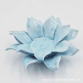 新款式现代简约蓝色陶瓷工艺品手工莲花烛台