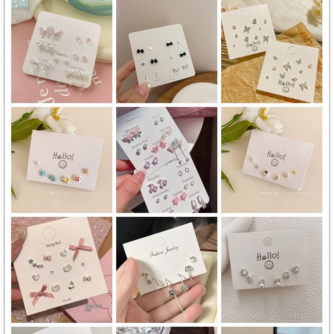 跨境热卖一周耳钉套装韩版韩式合金动物爱心简约时尚女式耳钉多对