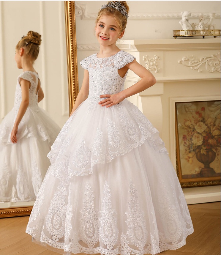 Europa transfronteriza comercio exterior vestido infantil floral vestido de novia niña encaje caliente correa de perforación espectáculo de desfile calzoncillos