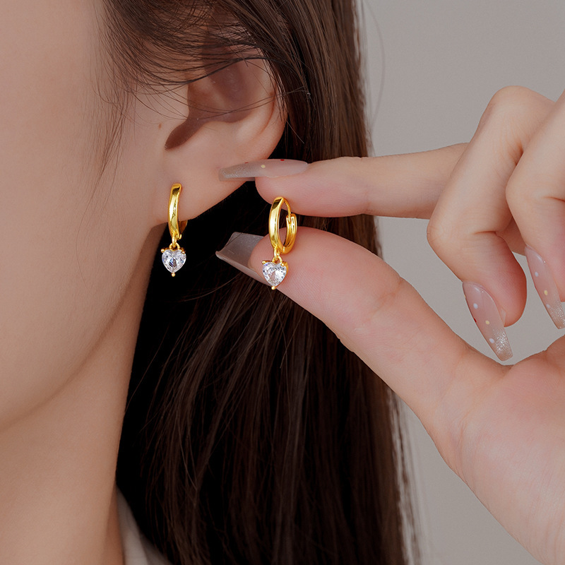 Heart Pendant Zircon Earrings High-End Earrings Niche Simple Exquisite Light Luxury Design Fashionable Versatile Earrings for Women