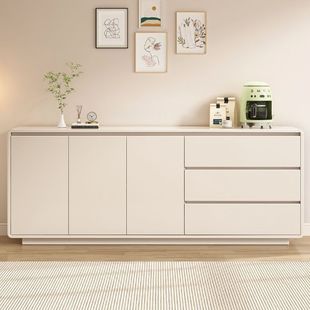 All Solid Wood Sideboard Against the Wall, Modern Simple Cream Style Living Room Arc Storage Storage Cupboard Sideboard S^