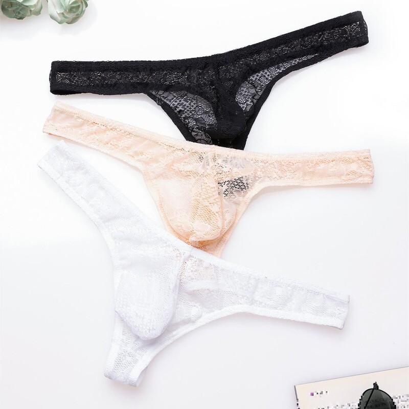 Men's Lace Transparent Thong Thin Sexy Underwear Temptation T-Pants Mesh Breathable Men's Youth Men's