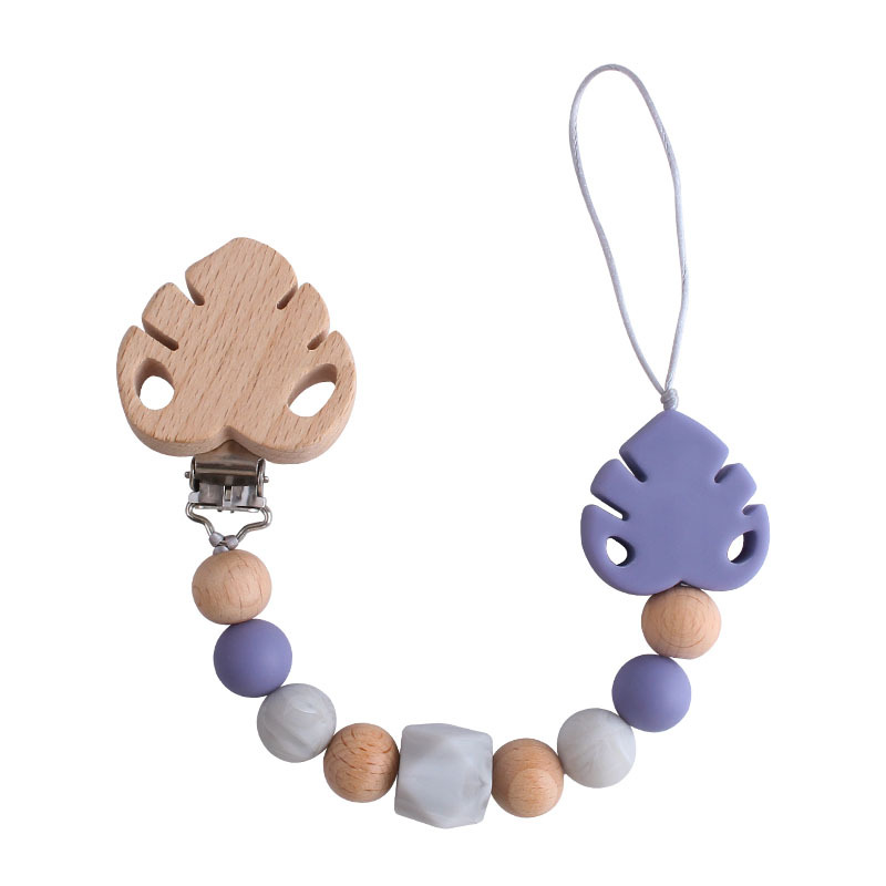 Suministros para bebés creativo clip de chupete de hoja de haya juguete mordedor bebé Cadena de chupete de hoja de silicona cadena anti-caída