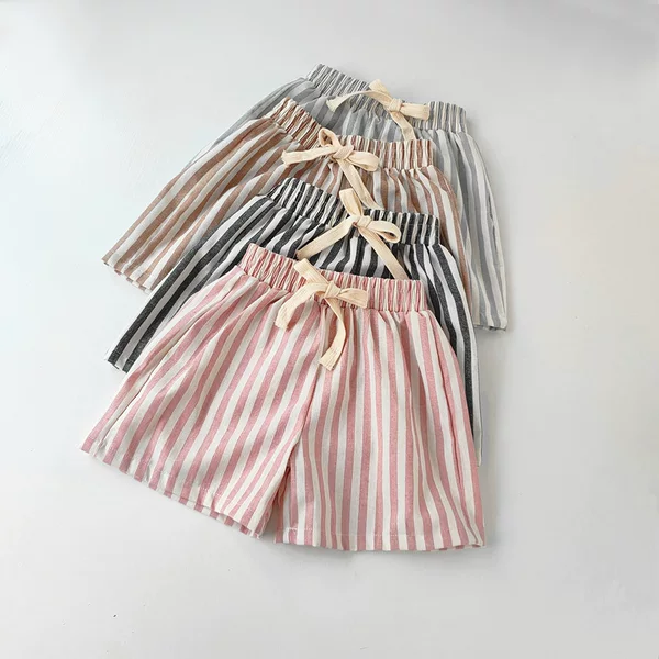 Spring and Summer Men's and Women's Cotton Striped Shorts Cute Baby Casual Pants Loose Breathable Pants Korean Style Children's Pants