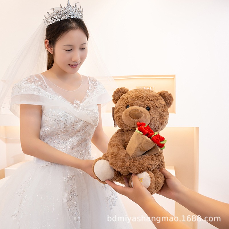 2025结婚庆压床婚房布置摆件情人节表白泰迪熊花束小熊公仔布娃娃|undefined
