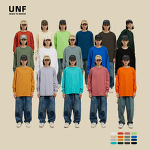 UNF 2023秋冬纯色重磅纯棉宽松基础款打底长袖T恤潮牌高街tee情侣