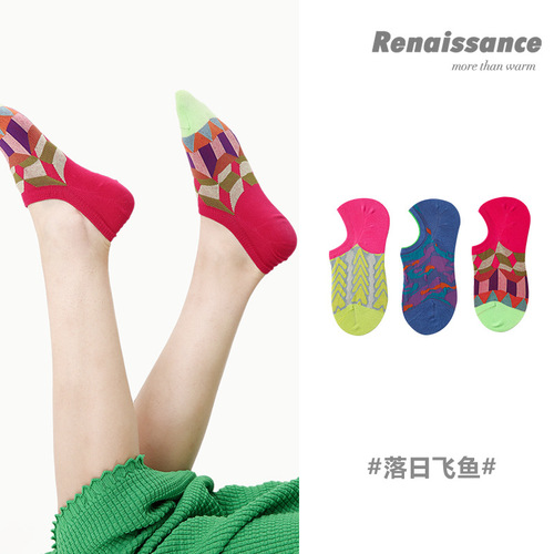 Original Women's Socks, Spring and Summer Thin Vintage Style Gingham Invisible Socks, Combed Cotton, Boneless, Low Mouth, Unisex