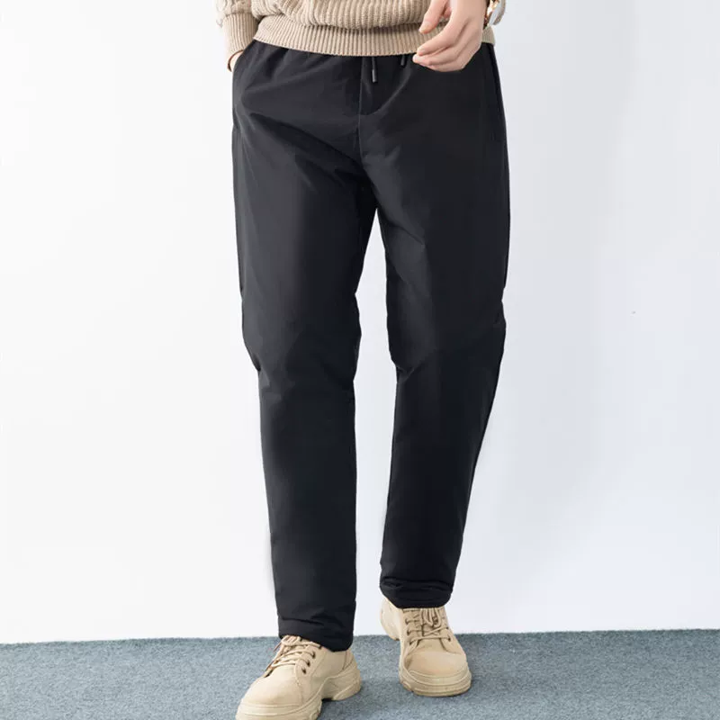 Серия из 90% белого утиного пуха-толстые прямые вниз брюки, мужская верхняя одежда, свободные зимние мужские хлопковые брюки больших размеров с завышенной талией на шнурке