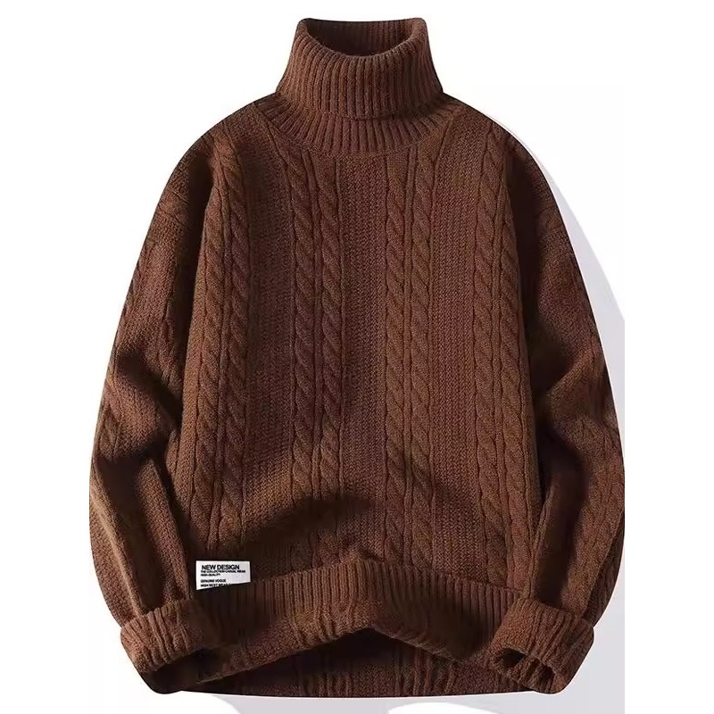 Trendy Convertible Turtleneck Sweater for Men, Autumn and Winter New Loose Plus-Size Youth Casual Solid Color Knitwear