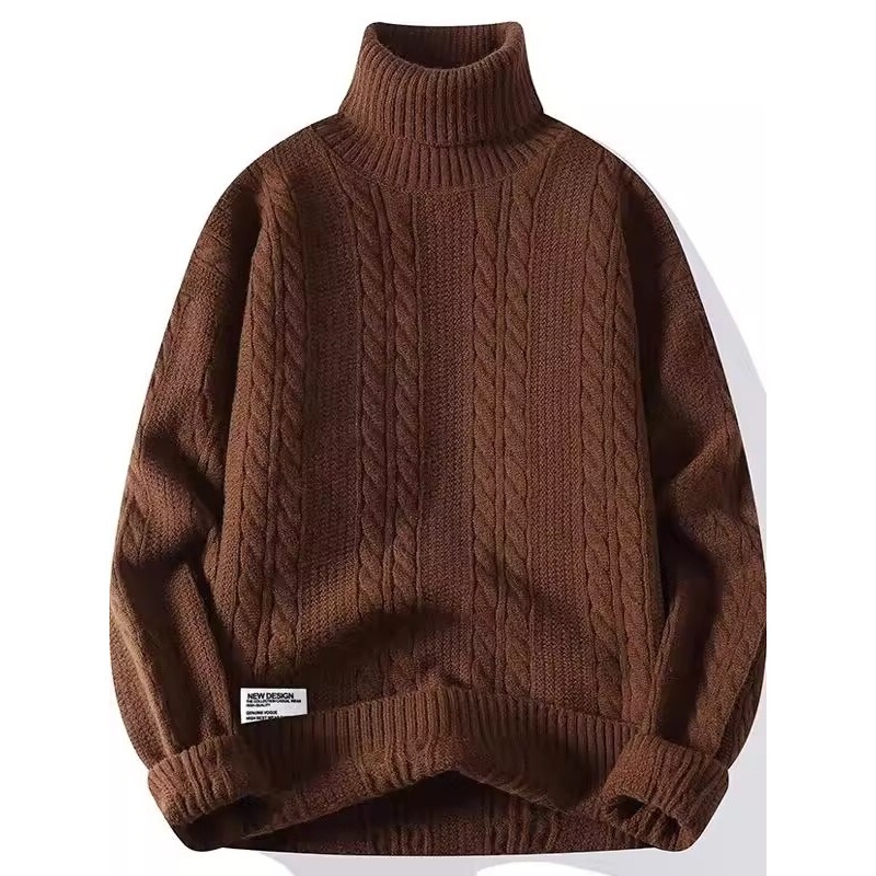 Trendy Convertible Turtleneck Sweater for Men, Autumn and Winter New Loose Plus-Size Youth Casual Solid Color Knitwear
