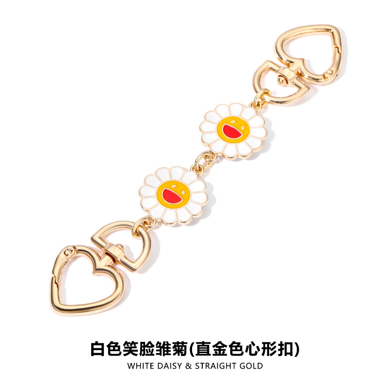 H-156 화이트 스마일리 데이지 스트레이트 골드 하트 모양 버클 체인 16.5CM