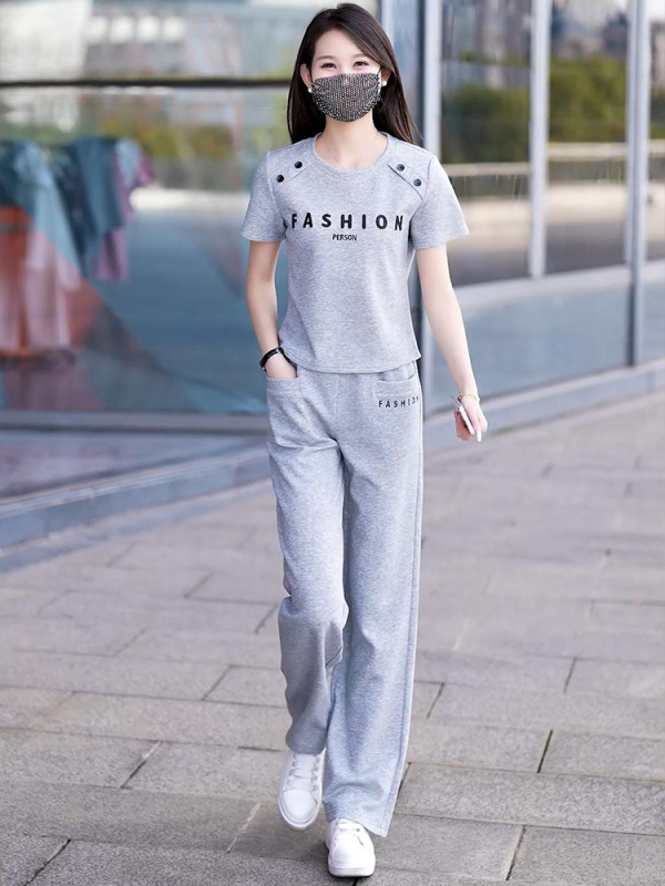 休闲运动服套装女士2025年新款夏季时尚洋气卫衣圆领短袖两件套潮|undefined