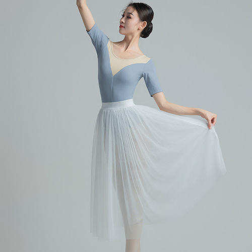 Ballet Dance Costume Bodysuit Performance Practice Wear for Women Adult Gymnastics Ballet Medium Sleeve Nylon Patchwork Bodysuit