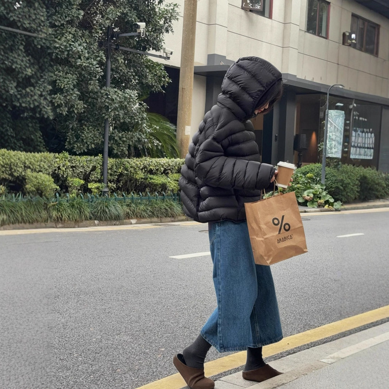 Original Brand (95% down) Turtle Back Ribbed down Jacket for Women, 2026 Winter New Korean Style Casual Loose Hooded Short Coat