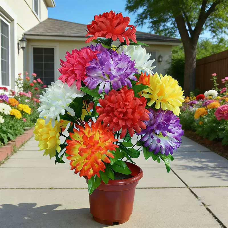 源头工厂定制个性化仿真花大把束清明节用品绢花18朵球菊花束