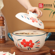 新款炖锅家用耐高温炖汤煲燃气灶小清新手彩防烫砂锅大容量煲汤锅