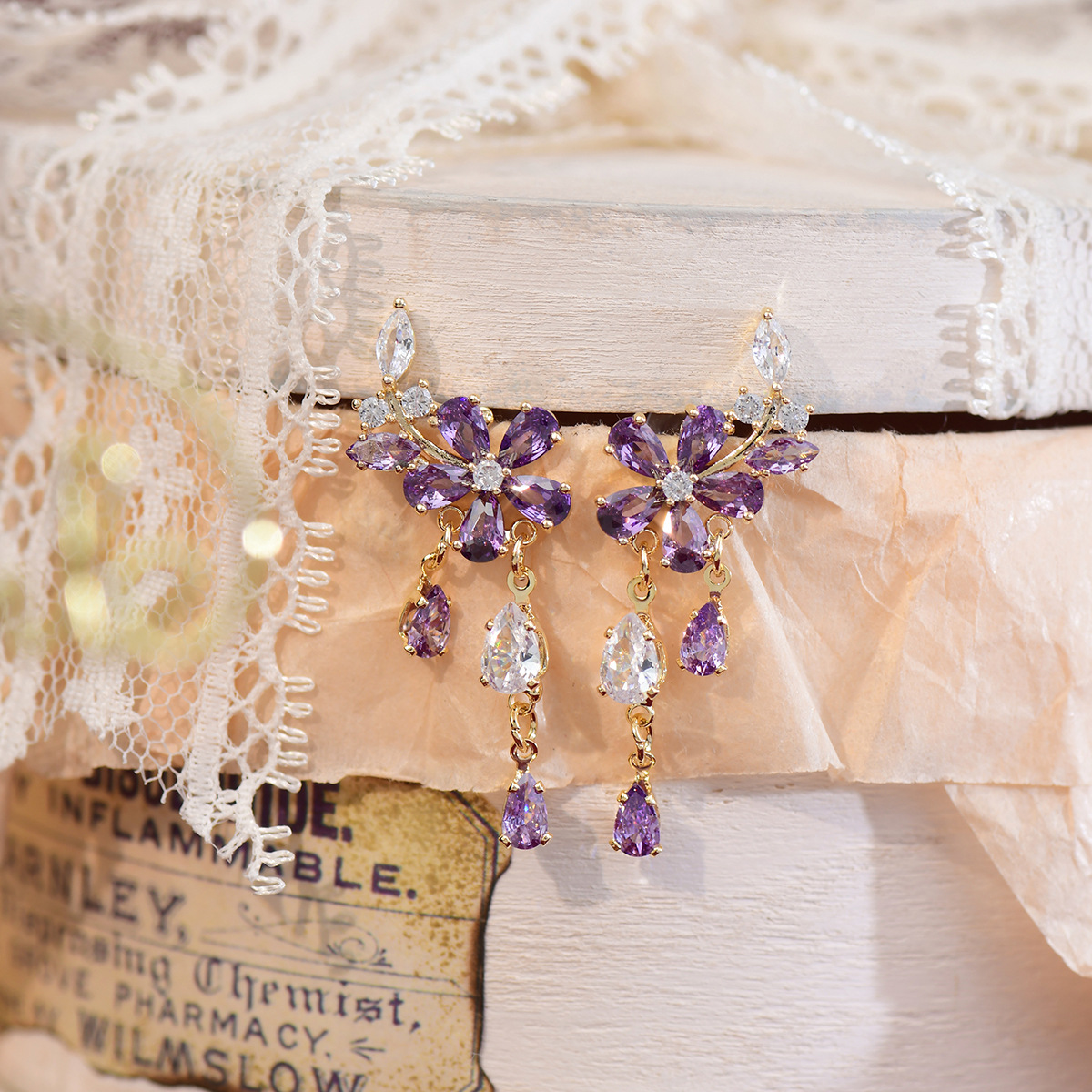 Daily, Shopping Occasion 1 Pair Elegant Flower Plating Inlay Copper Zircon Drop Earrings