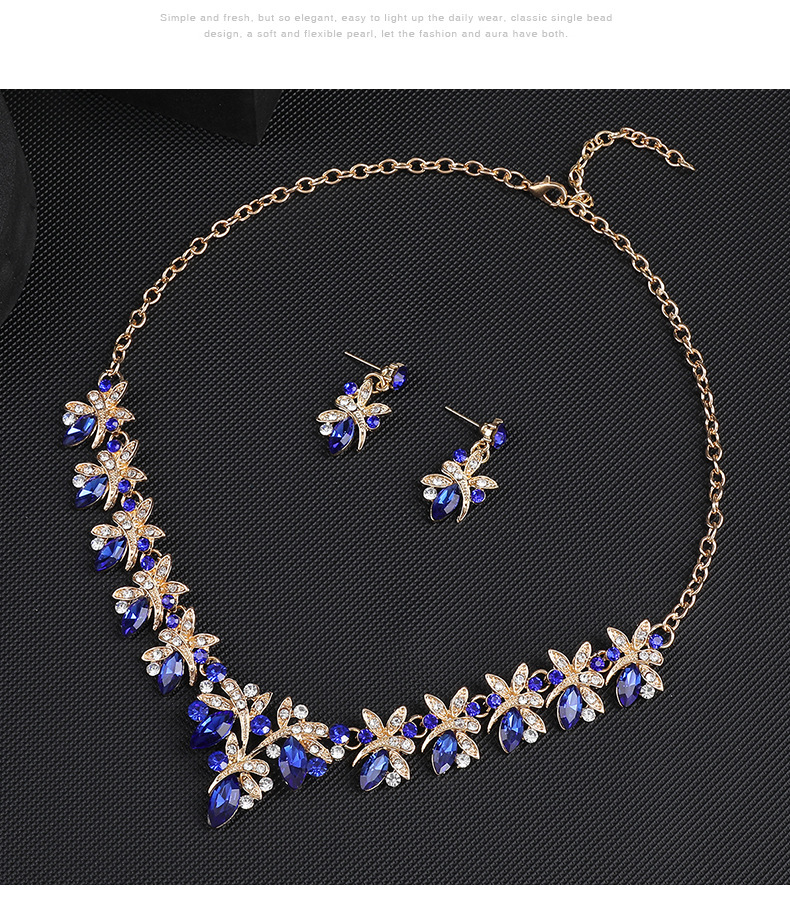 Set di orecchini e collana in lega di cristallo di vetro intarsiato con libellula, abito da sposa e accessori_voghion.com