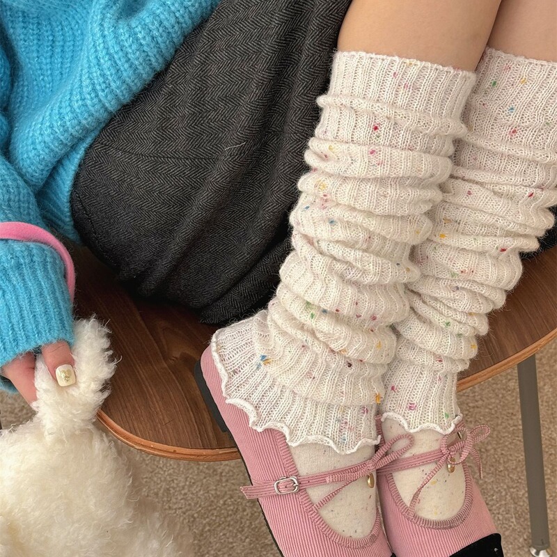 IOULOR Thickened Cashmere Colored Dot Pile Socks Autumn and Winter Spice Girls Subculture All-match Wool Leg Socks Japanese Style Leg Cover