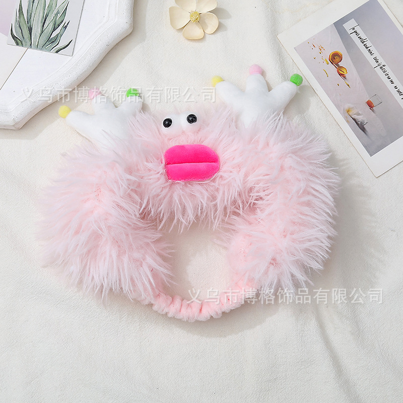 2023 otoño y el invierno nuevo lindo divertido pelo banda estudiante lavado de cara maquillaje felpa Internet Celebrity mismo estilo diadema