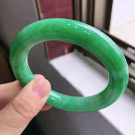 清仓天然缅甸老坑A货翡翠手镯冰糯种帝王绿圆条飘花阳绿色翡翠玉