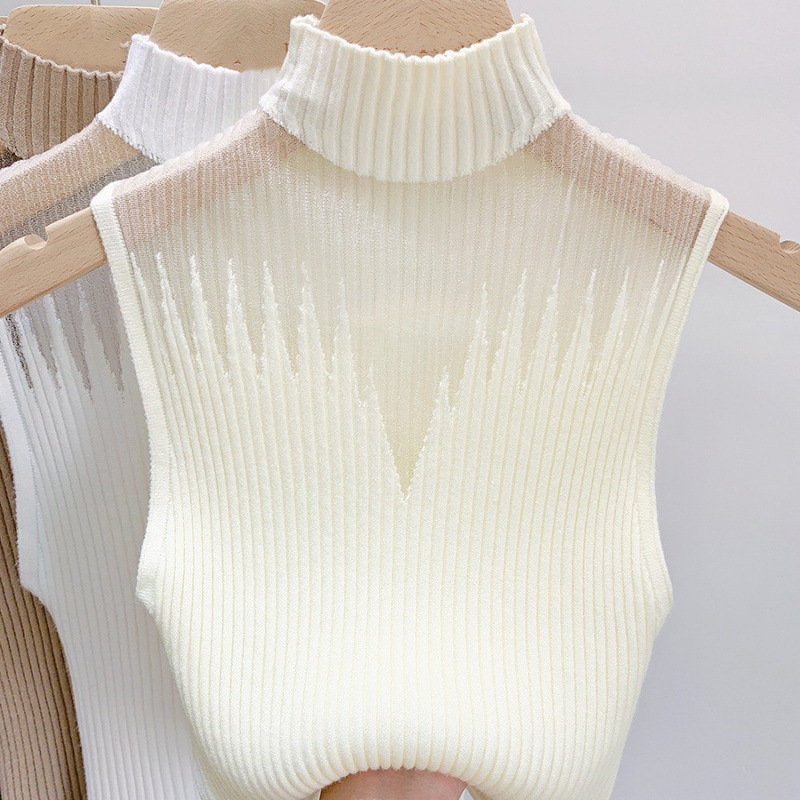 Women's New Vest Bottoming Top with Hollow Sleeveless Sexy Mesh Sweater with Half Turtleneck for Spring and Autumn Women's New Vest Bottoming Top with Hollow Sleeveless Sexy Mesh Sweater with Half Turtleneck for Spring and Autumn