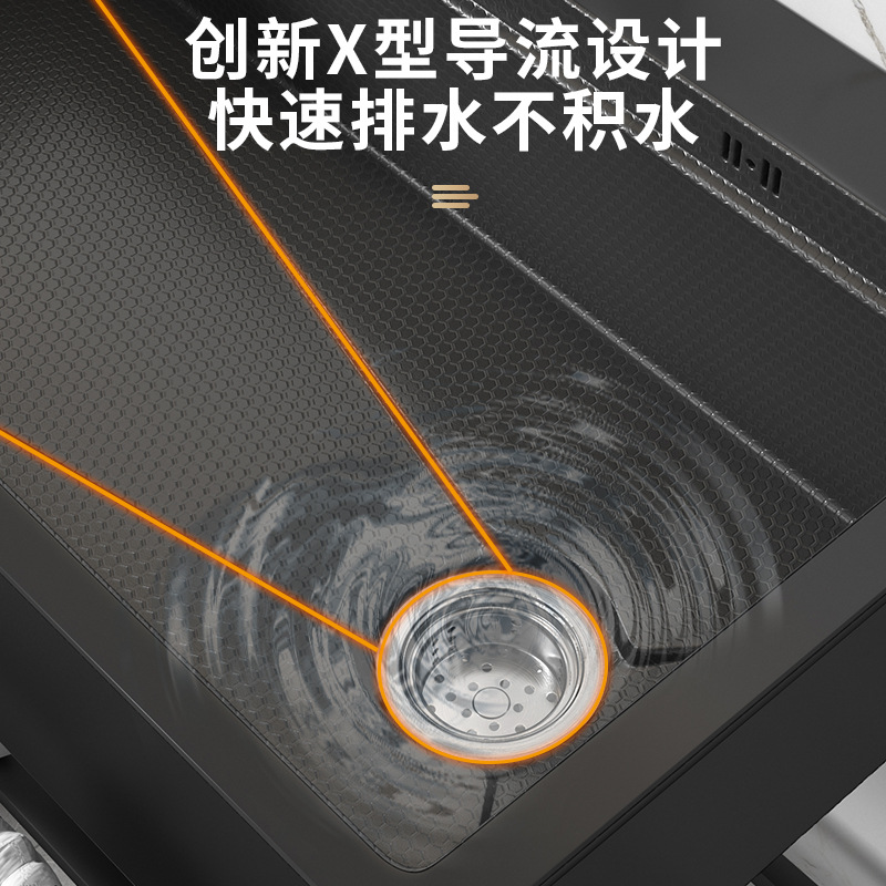 lavabo de platos doméstico de piso integrado con lavabo de platos de acero inoxidable estampado en relieve de panal de abeja de gran ranura única de lavabo de cocina