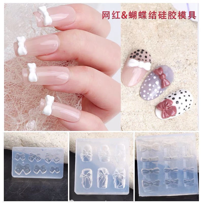 Nail Art Silicone Mold Carved Silicone Relief Abrasive 3D Stereo Glue Full Set of Trendyy Bow Nail Accessories