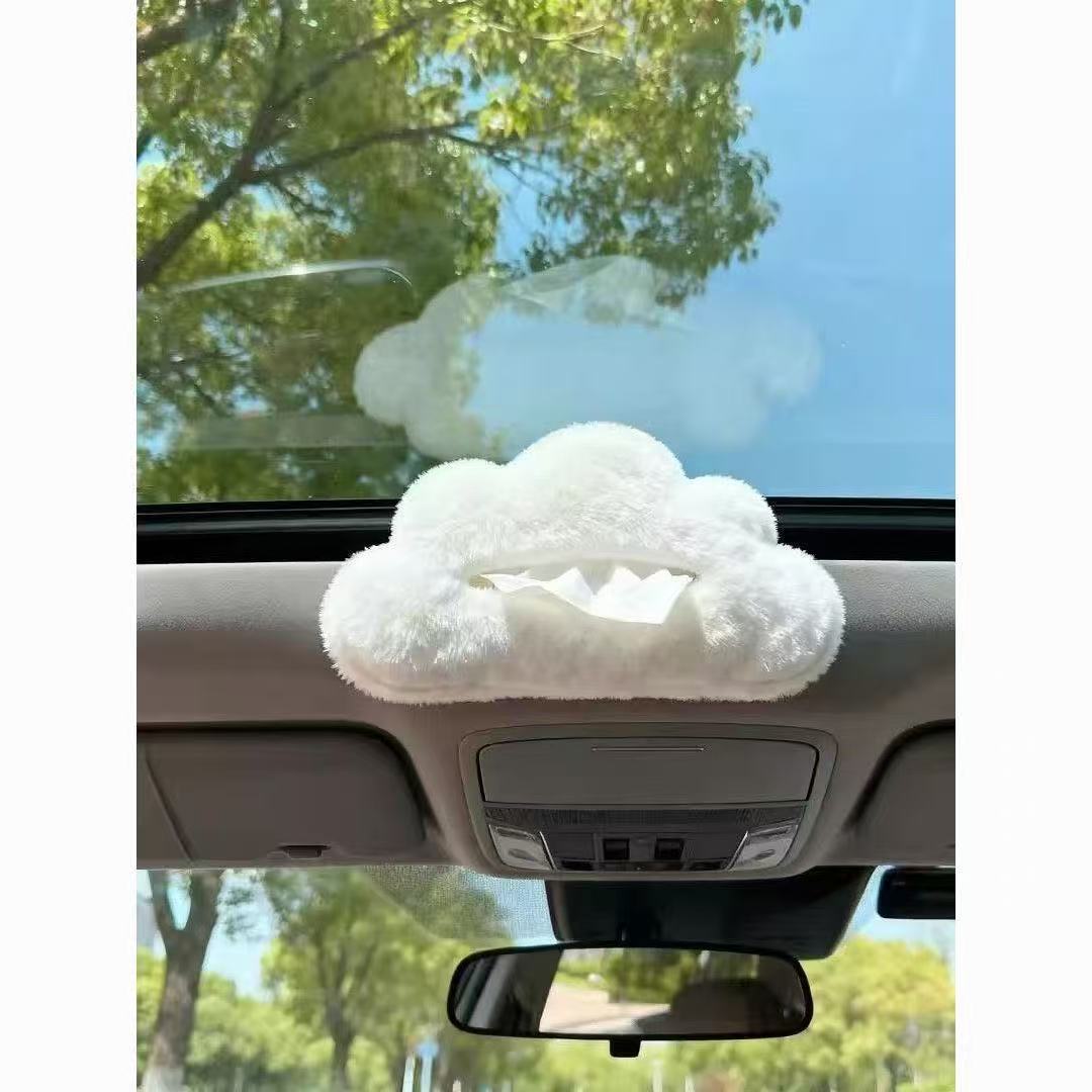Car-Mounted Tissue Box, Same Style as on Xiaohongshu, Plush Cloud Design, High-End Creative Premium Tissue Holder, Portable Storage, Cross-Border