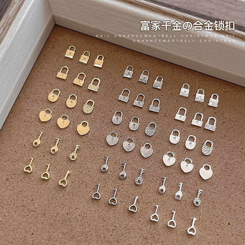 富家千金风爱心锁扣美甲饰品精致迷你混装钥匙指甲钻合金装饰批发|undefined