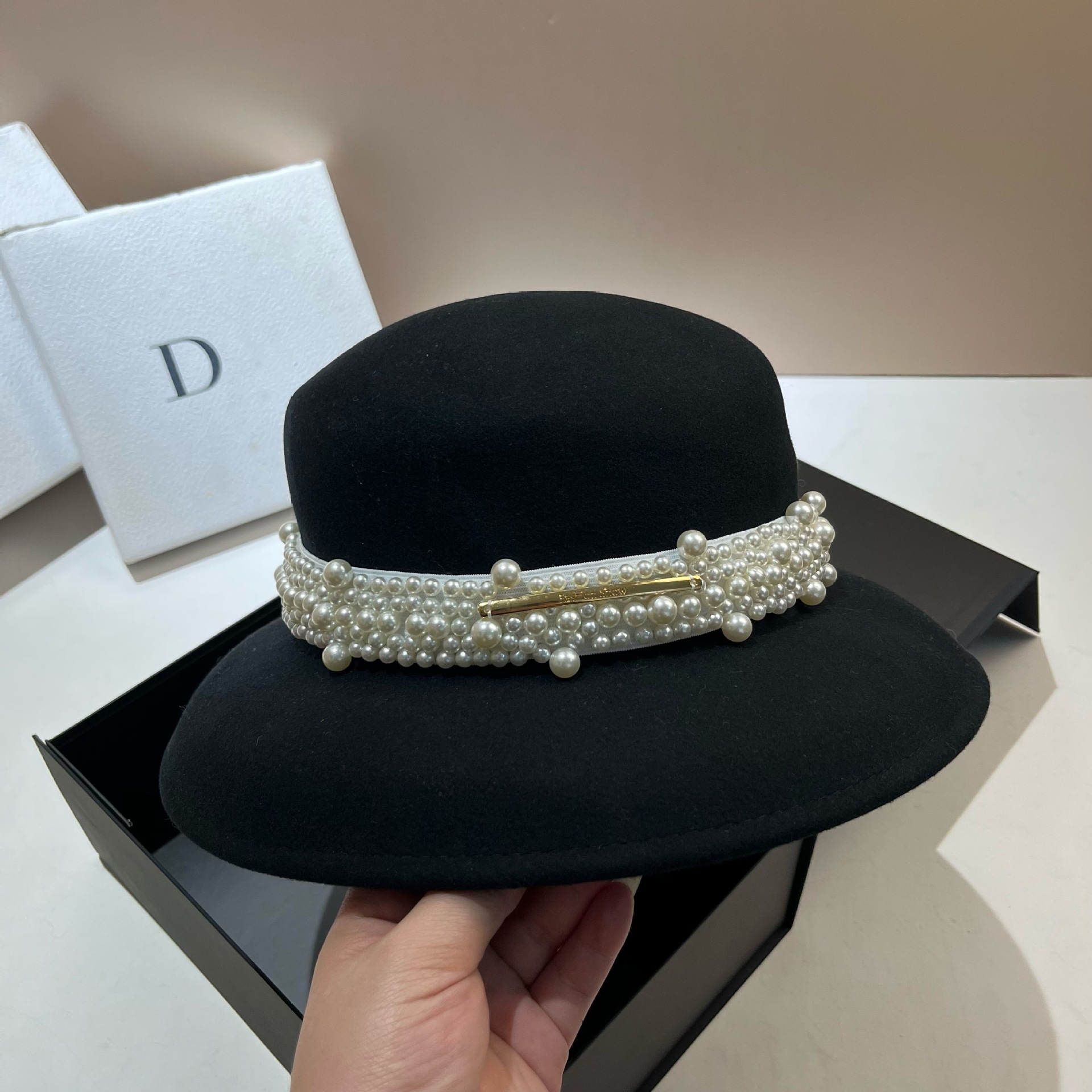 Cappello a cilindro con paralume in stile Hepburn francese, lana pura di alta qualità per autunno e inverno, piccola perla profumata pesante_voghion.com