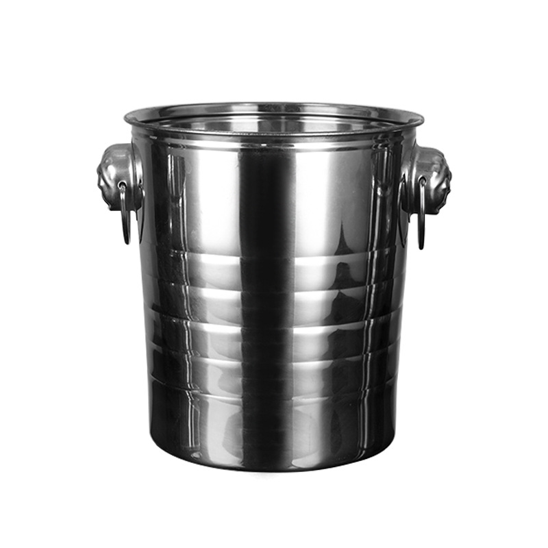 Cubo de hielo de acero inoxidable de doble oreja cabeza redonda cabeza de tigre Cubo de cerveza bar Cubo de vino portátil Cubo de champán engrosado Cubo de almacenamiento