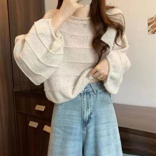 Dopamine bright early autumn lazy style women's short sleeve sweater outerwear knitted top high-waist base shirt
