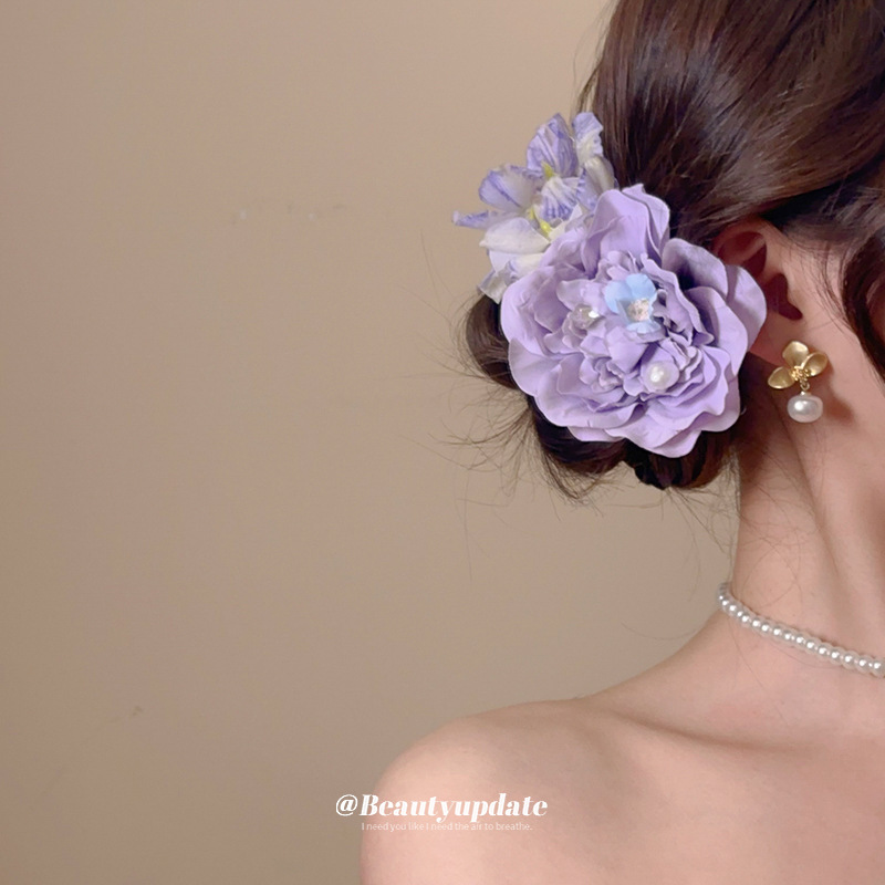 Super hada con incrustaciones de diamantes, flor perla, clip de boca de pato, ambiente fotográfico, horquilla, moda, todo fósforo, accesorios para el cabello, sentido de alta gama