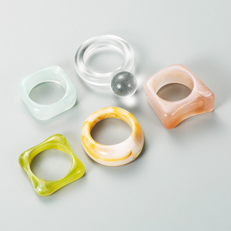 retro simple geometric shape resin ring 5 pack set