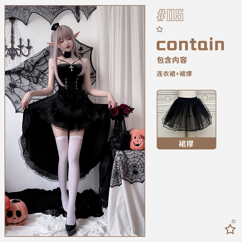 欧美暗黑哥特风万圣节服装女士连衣裙燕尾女巫婆吸血鬼新娘表演服|undefined