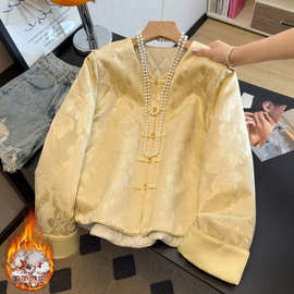 品质保证减龄中年妈妈新中式古韵复古棉衣盘扣缎面卷边加厚外套冬