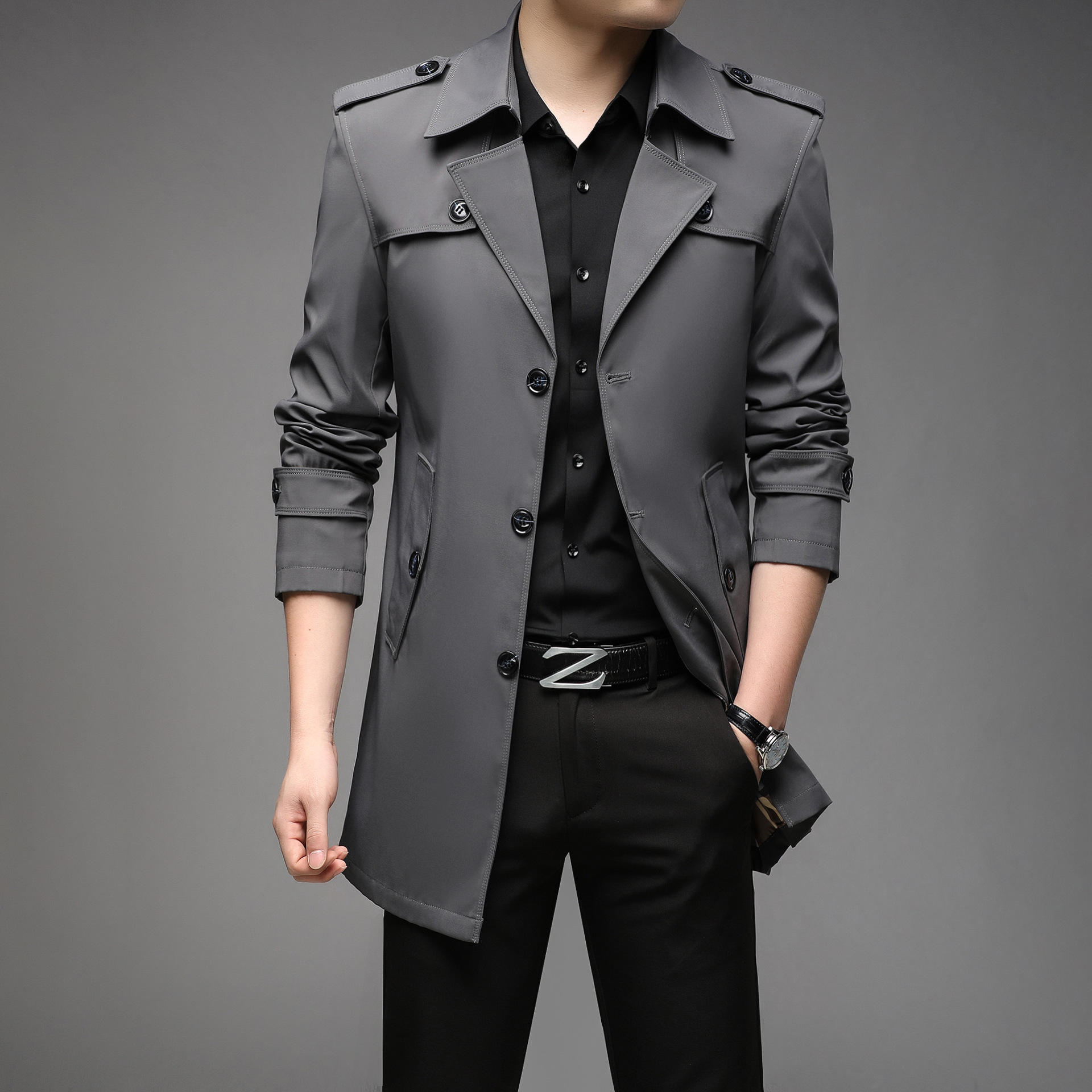 Gabardina fina de media longitud para hombre, estilo coreano, moderna y casual, para primavera y otoño, estilo británico, talla grande.