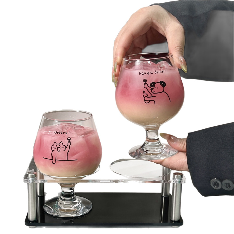 原创可爱小狗玻璃杯情侣高脚杯甜酒杯果酒饮料杯冰咖啡杯气泡水杯|undefined