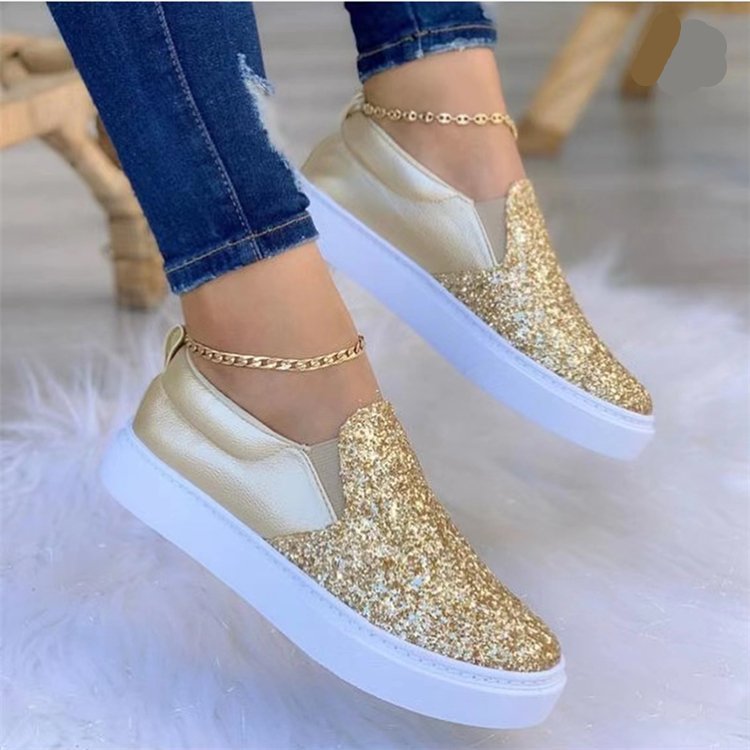 Cross-Border New Large Size Summer Thick-Soled Loafers Casual Sequin Single Flat Shoes Women's Wish_voghion.com