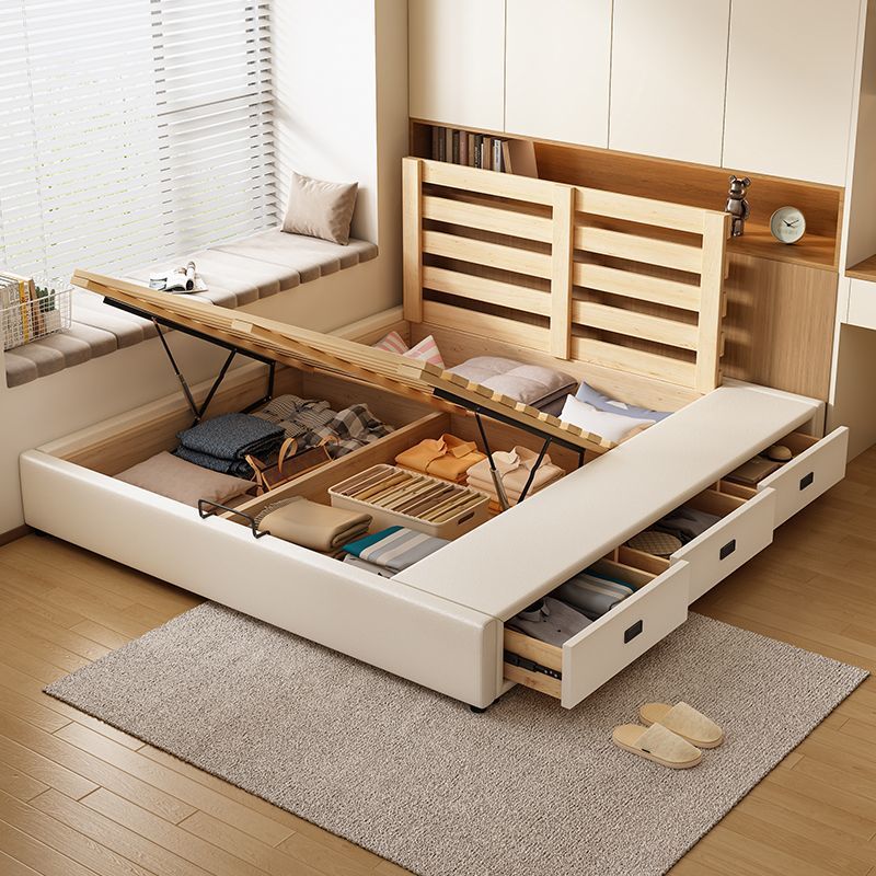 Cama de madera maciza sin cabecera Cama de almacenamiento de caja Cama de almacenamiento de cajón de marco de fila de tatami de apartamento pequeño