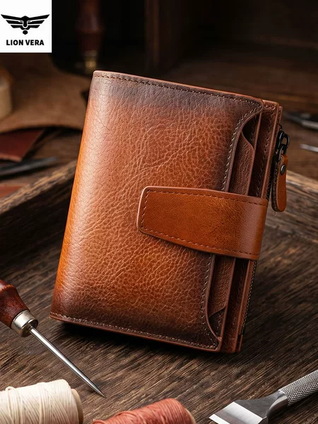 Lionvera Factory Direct Sale Men's Genuine Leather Wallet Card Holder Large Capacity Driver's License and Coin Holder Integrated Niche Wallet
