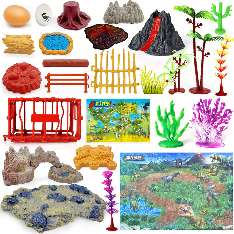Dinosaur Animal Scene Ornaments Simulation Plant Tree Wood Volcano Stone Fence Dinosaur Egg Sand Plate Model Accessories