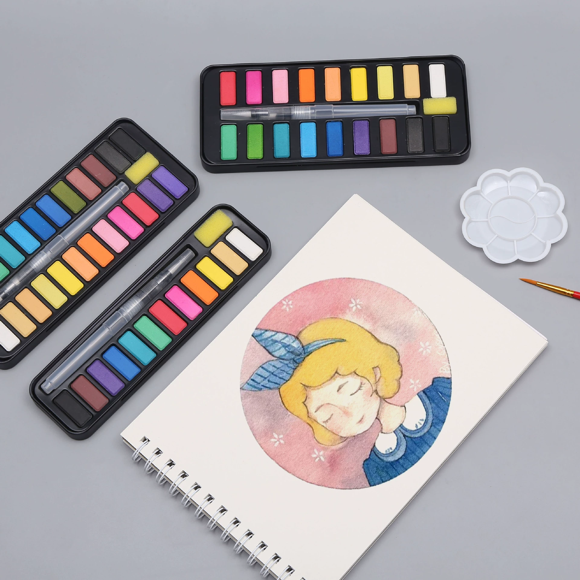 Набор портативных акварельных красок для детей, ручной работы, неразмазываются, не выцветают, идеально подходят для творчества.