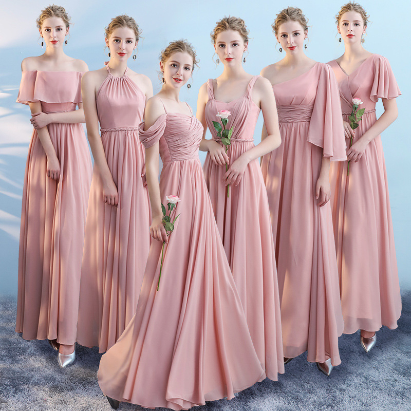 Foreign Trade Bridesmaid Dress 2026 New Pink Hostess Evening Dress Bridesmaid Group Dress Chiffon Bridesmaid Dress