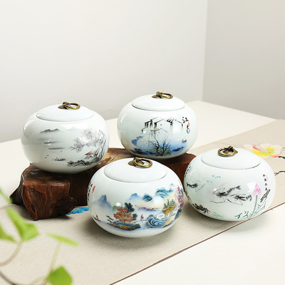 厂家直销 青瓷茶叶罐 陶瓷大号单罐 密封罐套装 陶瓷罐茶叶盒包装