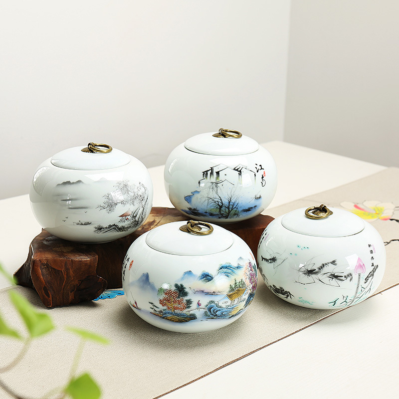 厂家直销 青瓷茶叶罐 陶瓷大号单罐 密封罐套装 陶瓷罐茶叶盒包装