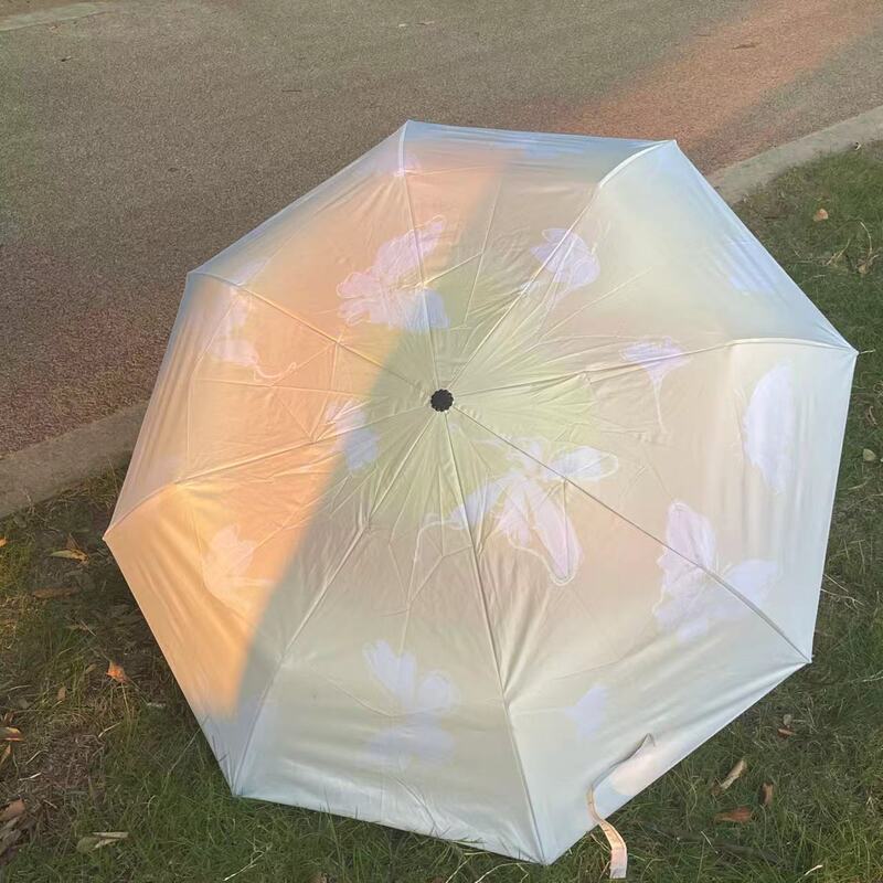 Ginkgo Leaf Folding Umbrella, Anti-Uv Manual Sun Umbrella for Women, Sun Protection Upf, Black Coating, Business Gift, Portable Sunshade