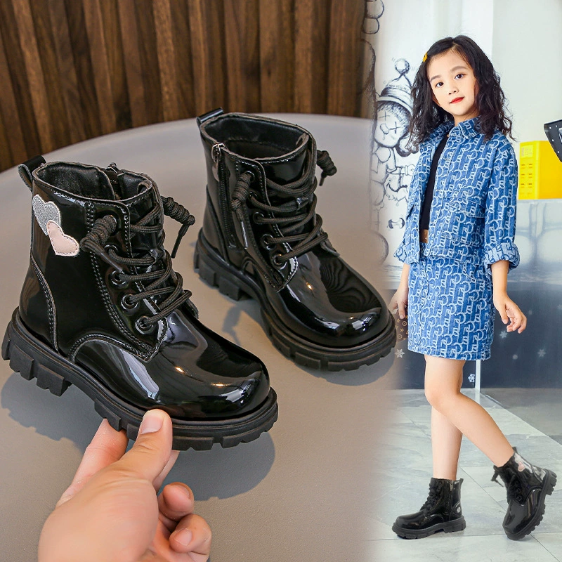 Сапоги Martin для девочек 2024 осень новая детская мода иностранные черные кожаные сапоги
